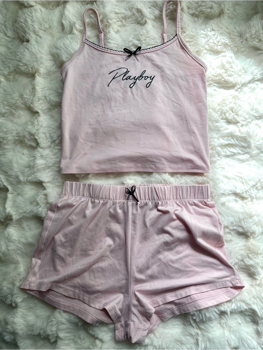PLAYBOY PJ Set-  Women's Essential Chic Pink Cami & Shorts Two Piece Sleep Set